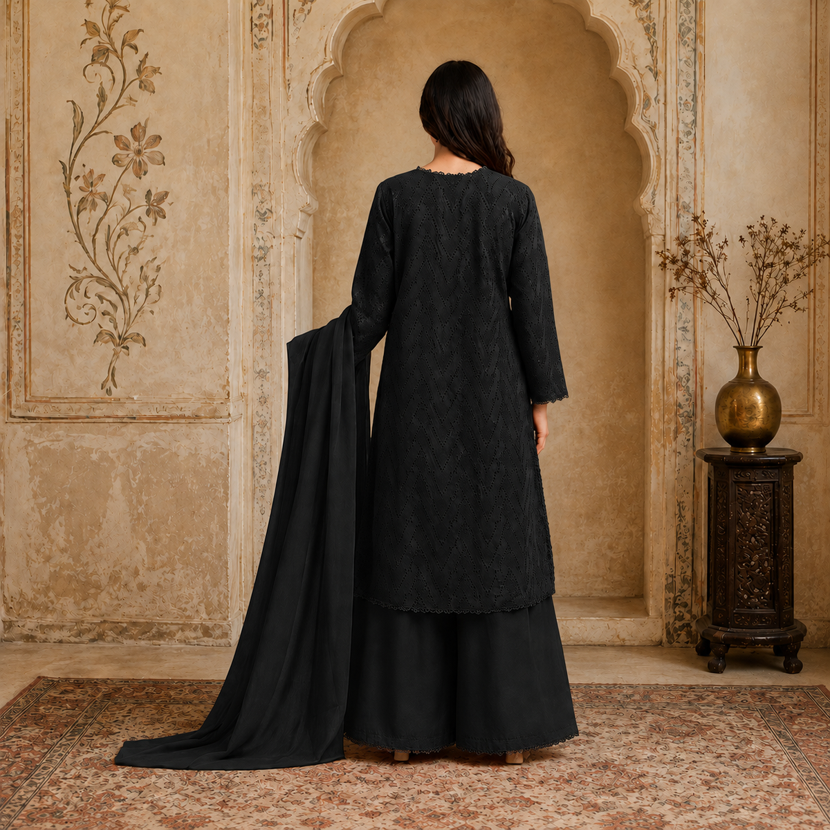 Jet black Chikankari Lawn 3-Piece Suit