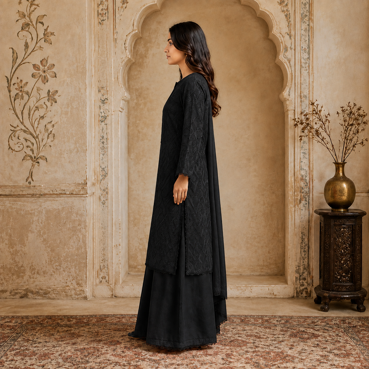 Jet black Chikankari Lawn 3-Piece Suit