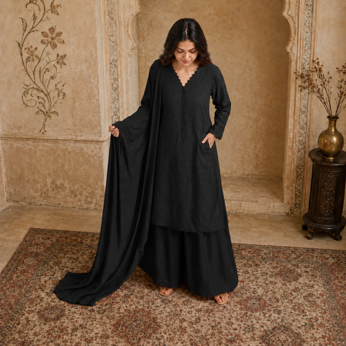 Jet black Chikankari Lawn 3-Piece Suit